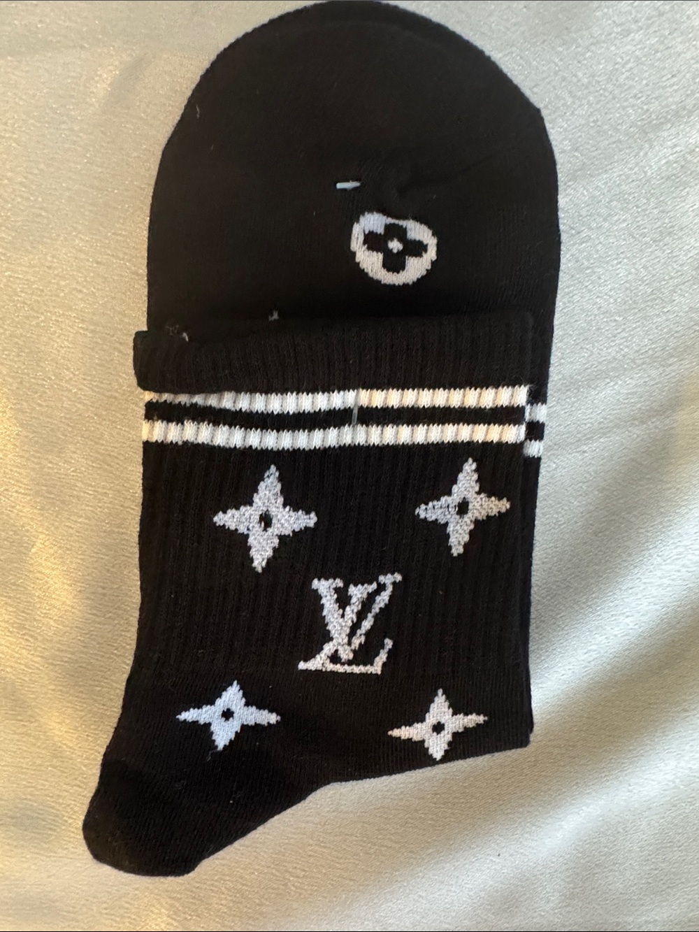 New! Louis Vuitton Black and White Monogram Sport Crew Socks